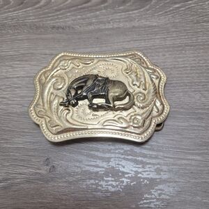 Vintage Western Buckong Horse Motif Gold Belt Buckle Hong Kong